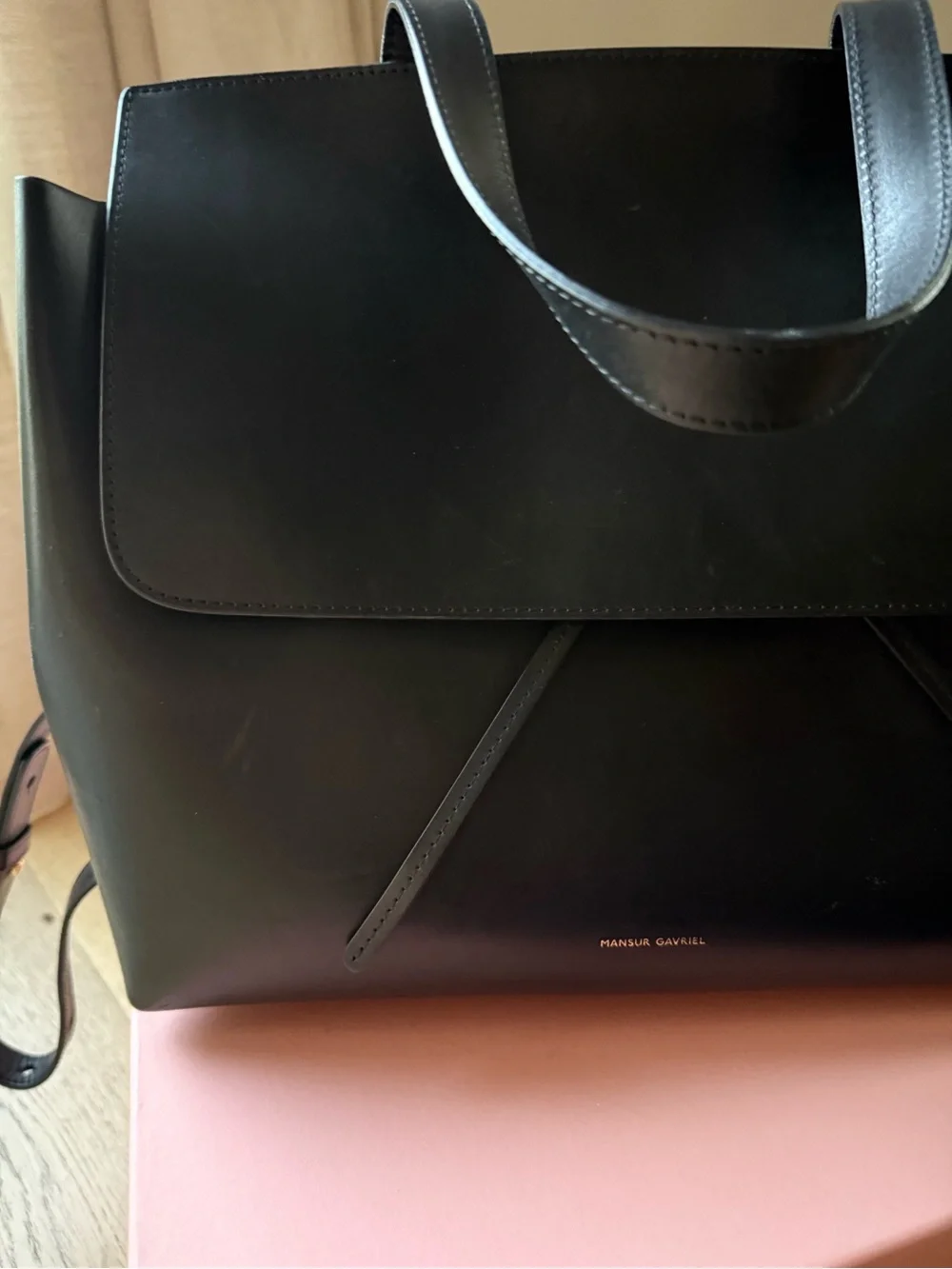Mansur Gavriel Black Leather Top-Handle large lady bag